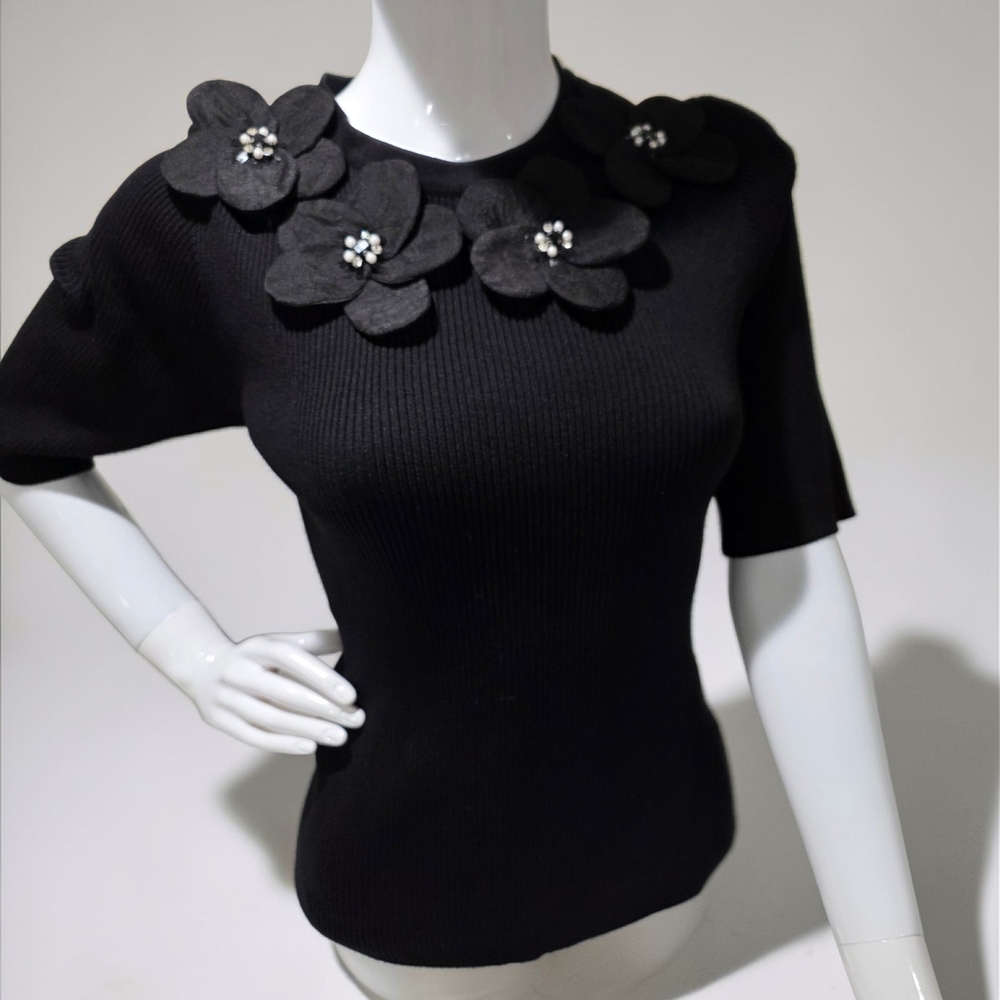 Nanette Lepore Black Floral Appliqué Blouse